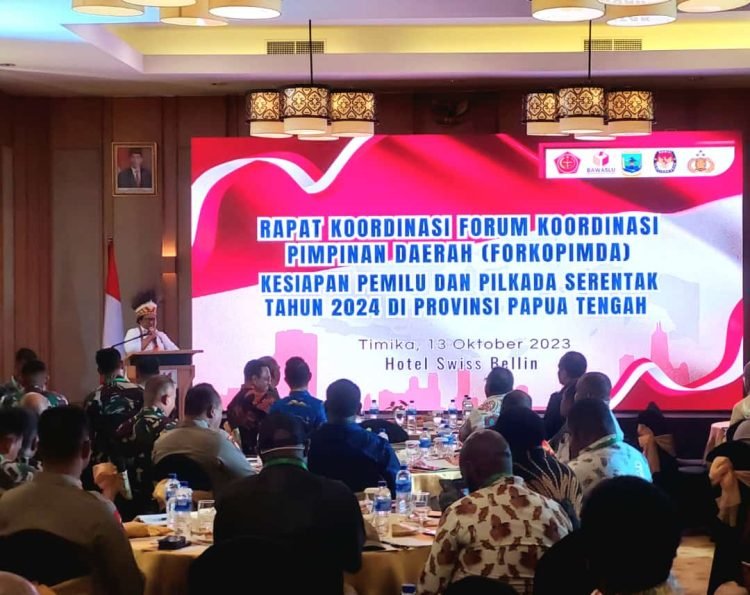Pj. Gubernur Papua Tengah Dr. Ribka Haluk, S.Sos, MM saat menyampaikan sambutan