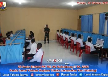 25 Calon Siswa Bintara PK TNI AU Gelombang II Tahun 2023 Panda Lanud Yohanis Kapiyau Timika saat mengikuti test Psikologi