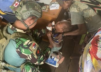 Satgaster Yonif 754/ENK Selenggarakan Posyandu di Distrik Homeyo