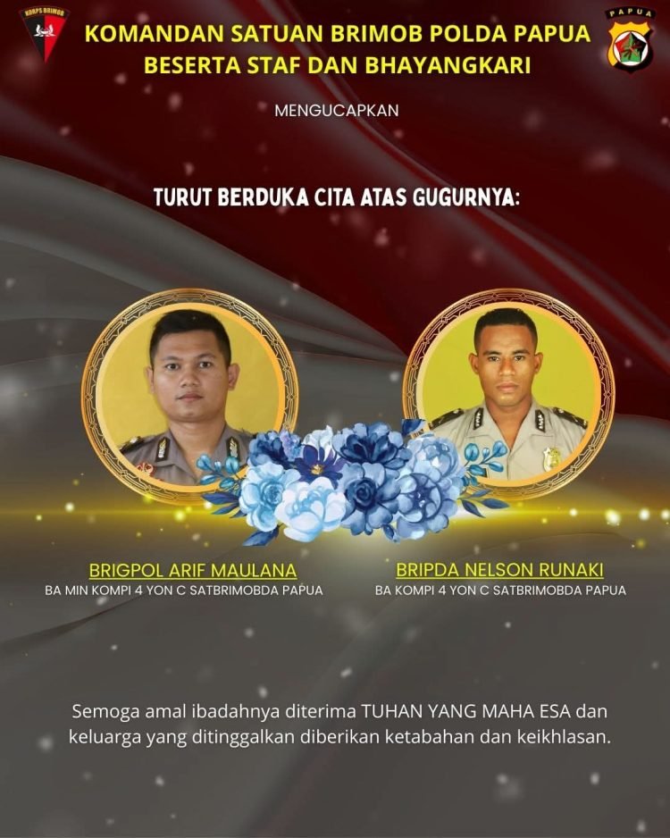 Jelang 17 Agustus, Dua Anggota Brimob Gugur di Nabire Papua Tengah