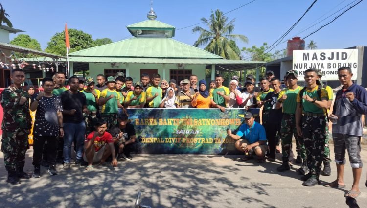 Denpal Divif 3 Kostrad Gelar Karya Bakti di Masjid Nurjaya Bontonmarannu Gowa