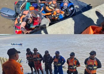 SAR Gabungan Lakukan Pencarian 7 Korban     Perahu Ketinting Yang Tenggelam di Perairan Muara Kali Asue Asmat