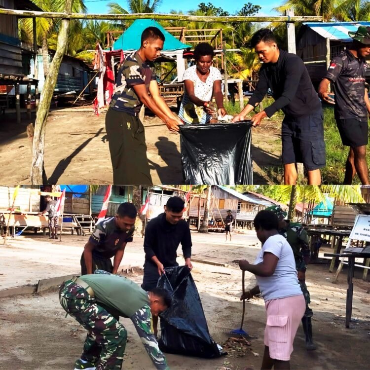 Satgas TMMD Bersama Warga Kerja Bakti Bersihkan Kampung