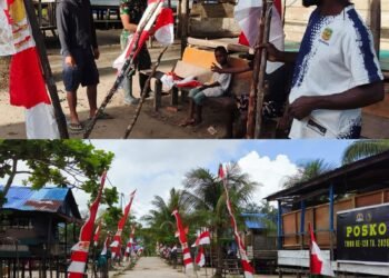 Perkuat Penataan Lingkungan Jelang Kunjungan Wasev, Satgas TMMD Pasang Umbul-Umbul Bersama Warga