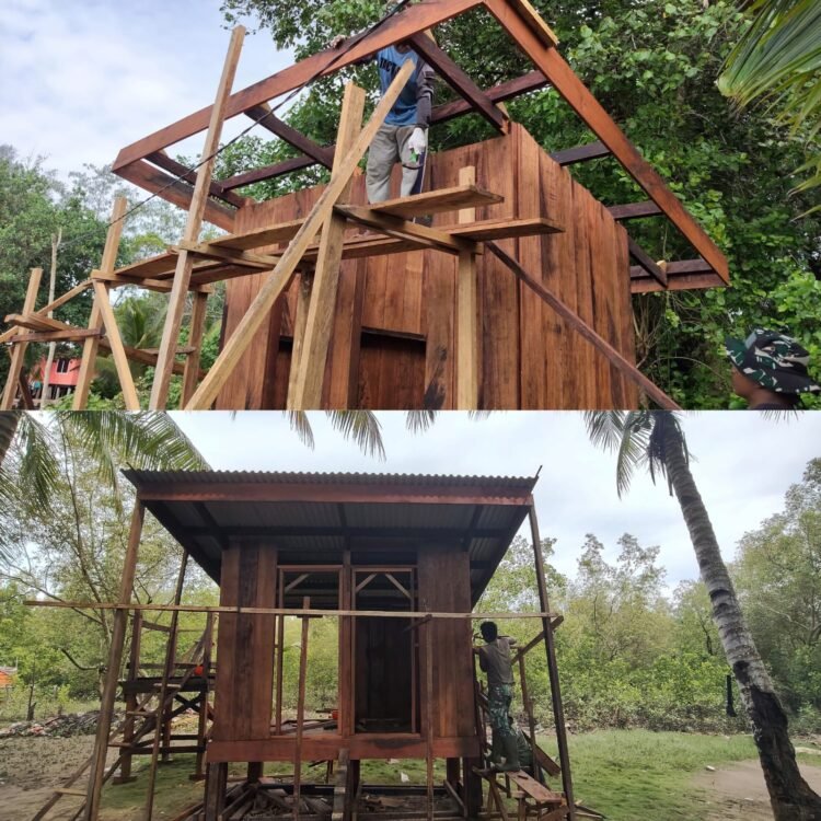 Pemasangan Atap dan Dinding 2 Unit MCK Umum Rampung, Satgas TMMD Terus Kebut Pekerjaan