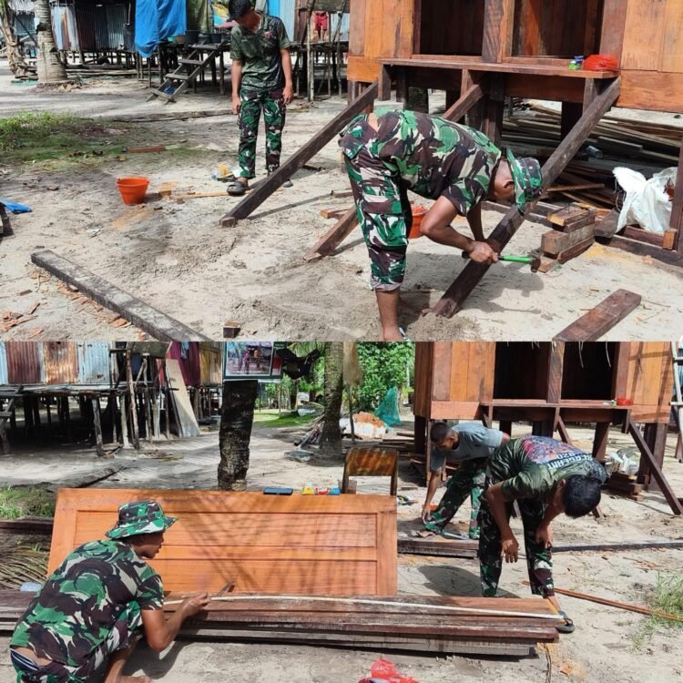 Pemasangan Tangga MCK Umum Mulai Dikerjakan, Satgas TMMD Tingkatkan Akses dan Keamanan Kampung Keakwa