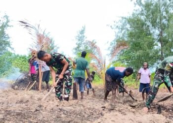 Satgas TMMD Bersama Warga Gotong Royong, Bedengan Lahan Capai 50 Persen