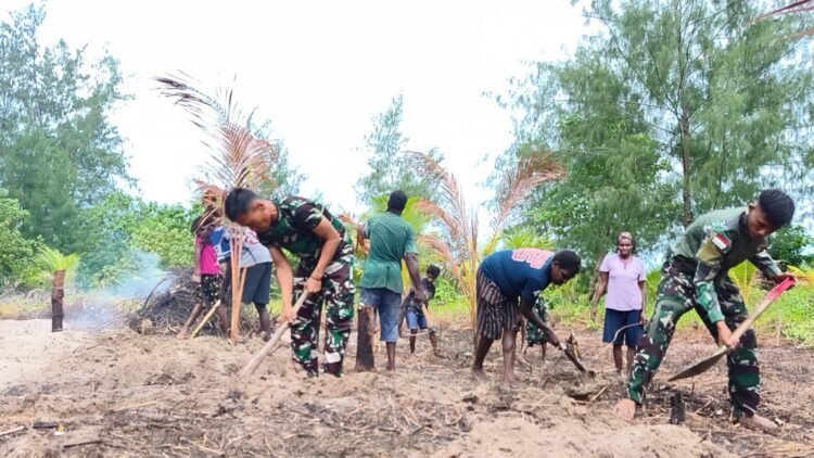 Satgas TMMD Bersama Warga Gotong Royong, Bedengan Lahan Capai 50 Persen