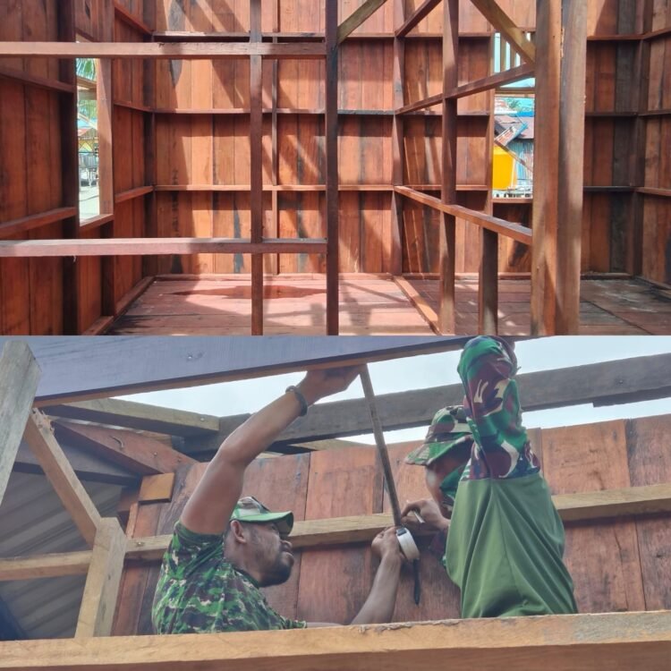 Satgas TMMD Kodim 1710/Mimika Mulai Kerjakan Rangka Plafon dan Sekat Kamar Rumah Warga