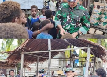 Satgas TMMD Berbagi Kebahagiaan Bersama Anak-Anak di Kampung Keakwa