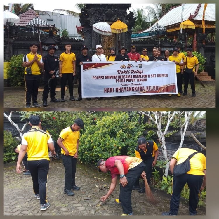 Sambut Hari Bhayangkara ke-80, Sat Samapta Polres Mimika Gelar Bakti Religi di Pura Mandhira Mihika Mandaloka