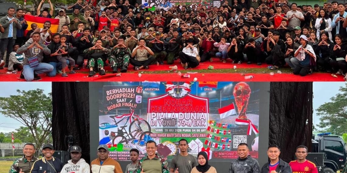 Sukses Gelar Nobar Kebangsaan Final Piala Dunia, Warga Timika Sampaikan Terima Kasih kepada Yonif 754/ENK