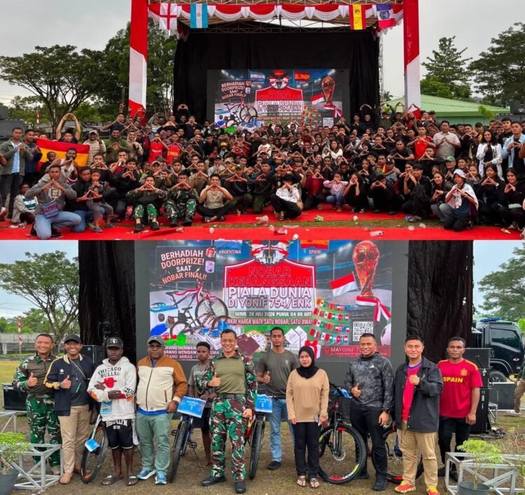 Sukses Gelar Nobar Kebangsaan Final Piala Dunia, Warga Timika Sampaikan Terima Kasih kepada Yonif 754/ENK