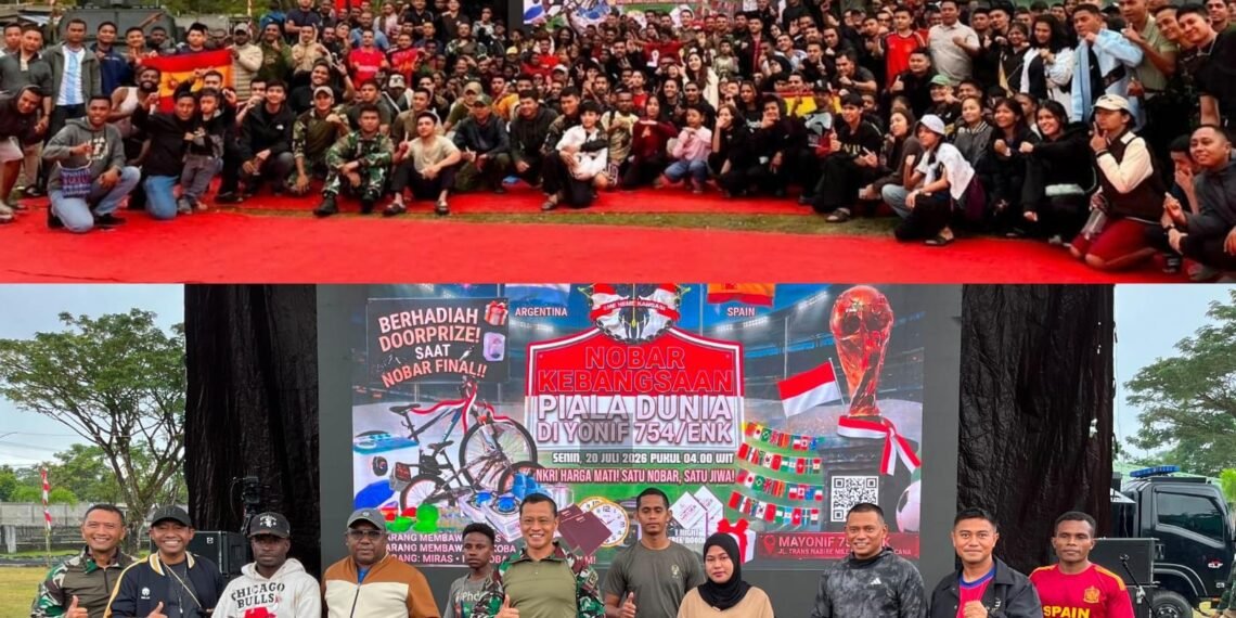 Sukses Gelar Nobar Kebangsaan Final Piala Dunia, Warga Timika Sampaikan Terima Kasih kepada Yonif 754/ENK