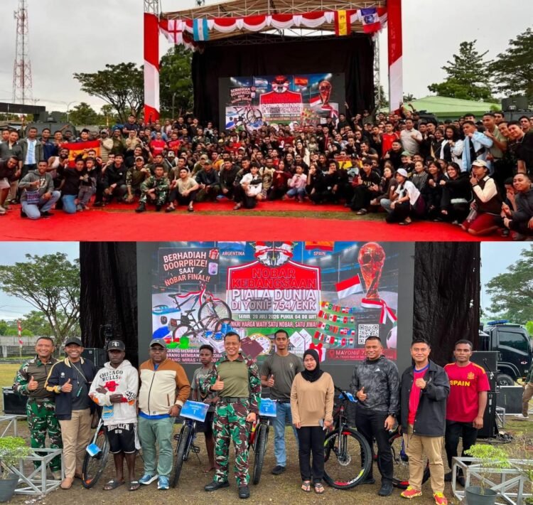 Sukses Gelar Nobar Kebangsaan Final Piala Dunia, Warga Timika Sampaikan Terima Kasih kepada Yonif 754/ENK