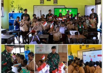 Semarak Hari Anak Nasional, Yonif 754/ENK Kostrad Tanamkan Cinta Tanah Air kepada Siswa SD YPPK Muare