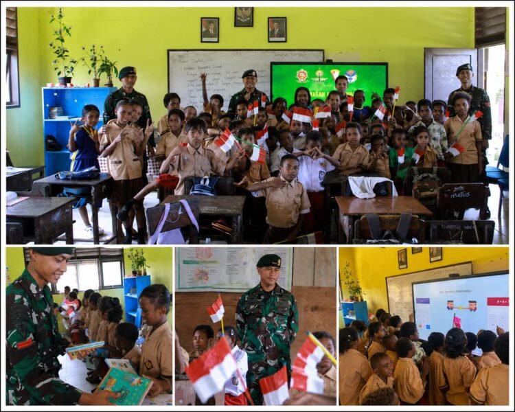 Semarak Hari Anak Nasional, Yonif 754/ENK Kostrad Tanamkan Cinta Tanah Air kepada Siswa SD YPPK Muare
