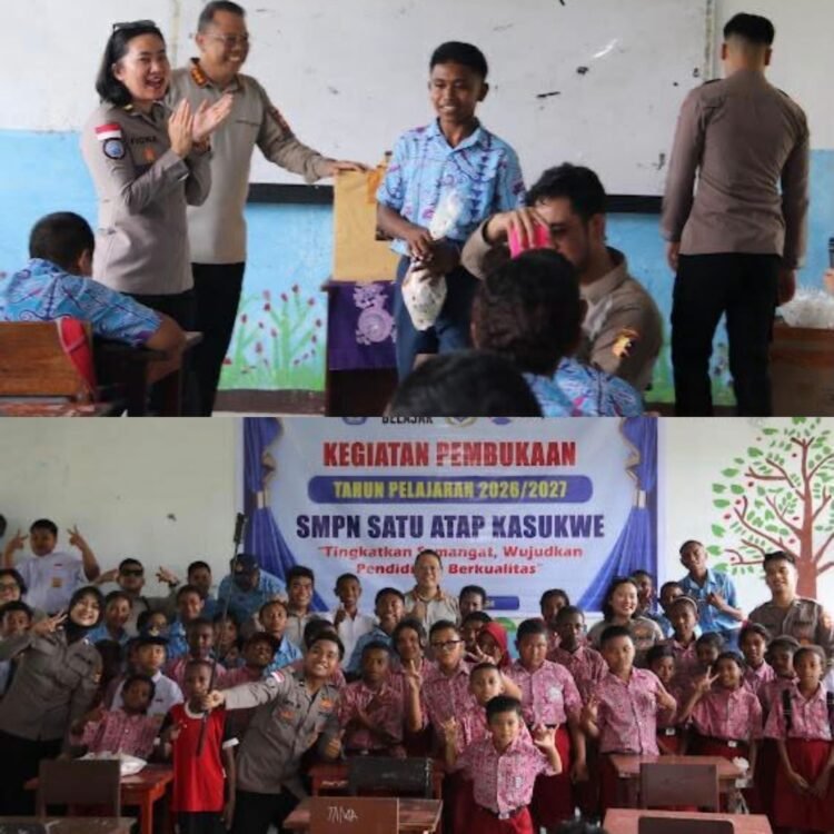 Satgas Ops Damai Cartenz Salurkan Bantuan Seragam Sekolah dan Berikan Edukasi Bahaya Narkoba dan Bijak Bermedia Sosial kepada Pelajar di Sarmi