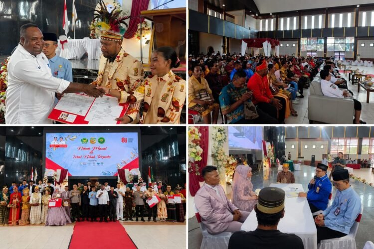 Peringati HUT RI ke-81, Pemkab Mimika Nikahkan 103 Pasangan dan Serahkan Dokumen Kependudukan Lengkap