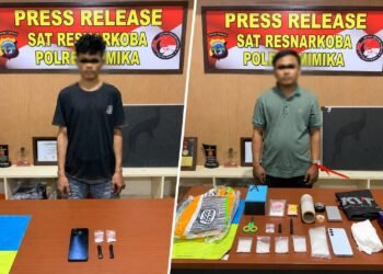 Polisi Tangkap Dua Pemuda Pengedar Sabu Sistem “Tempel” di Timika, Sita 132,9 Gram